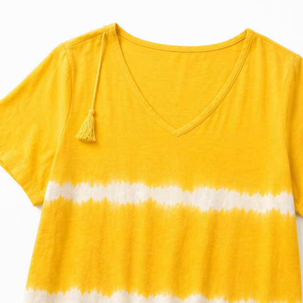 Solavia – Sukienka Shift w stylu Tie Dye, dekolt w serek, krótki rękaw, lato