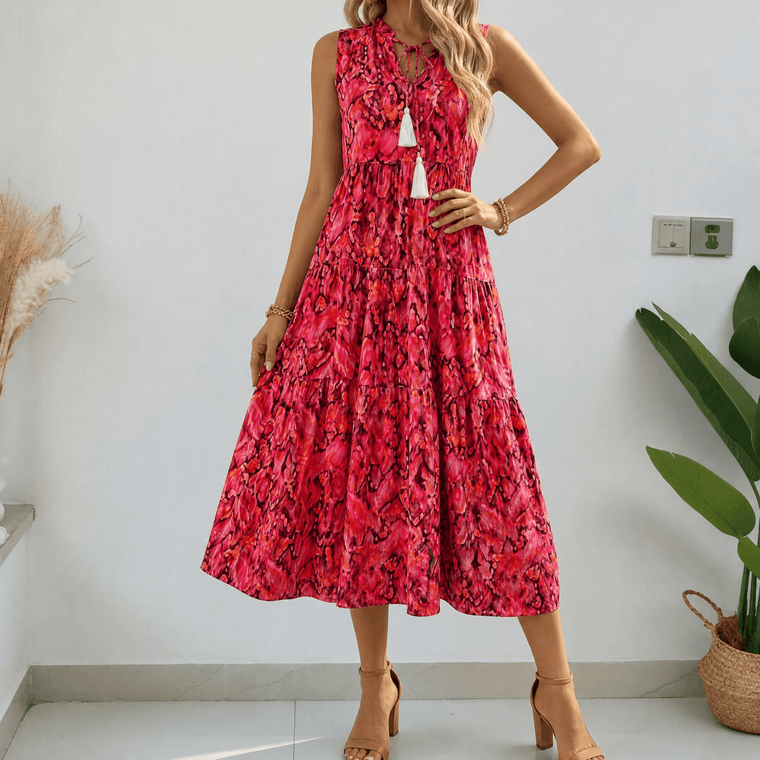 Soleia – Damska Sukienka Midi w Stylu Boho z Falbanami