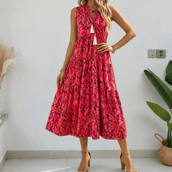 Soleia – Damska Sukienka Midi w Stylu Boho z Falbanami