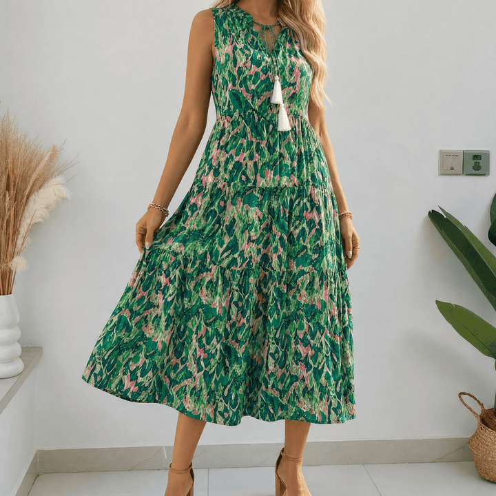 Soleia – Damska Sukienka Midi w Stylu Boho z Falbanami