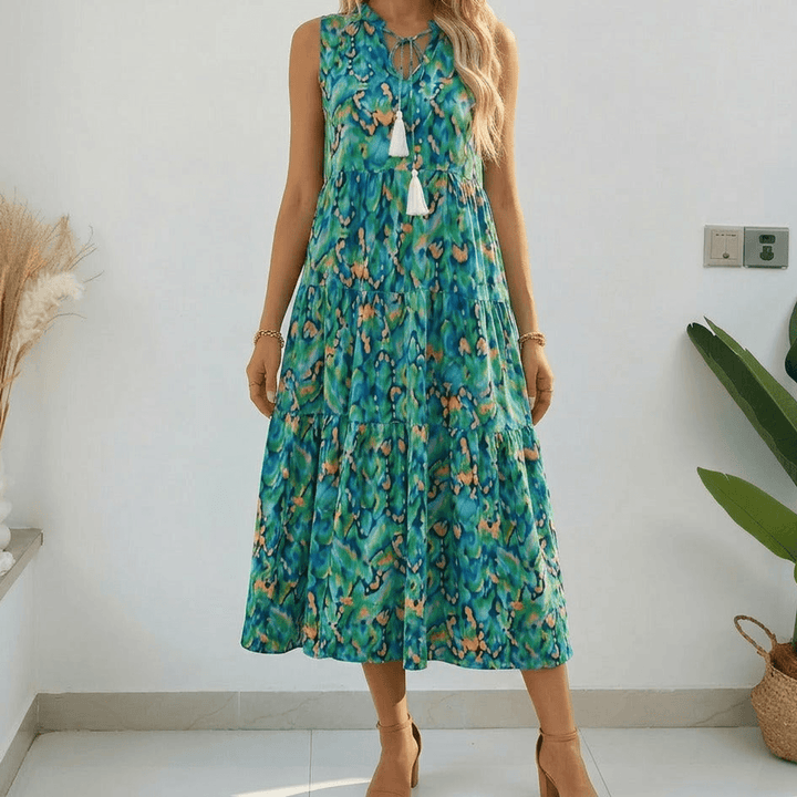 Soleia – Damska Sukienka Midi w Stylu Boho z Falbanami