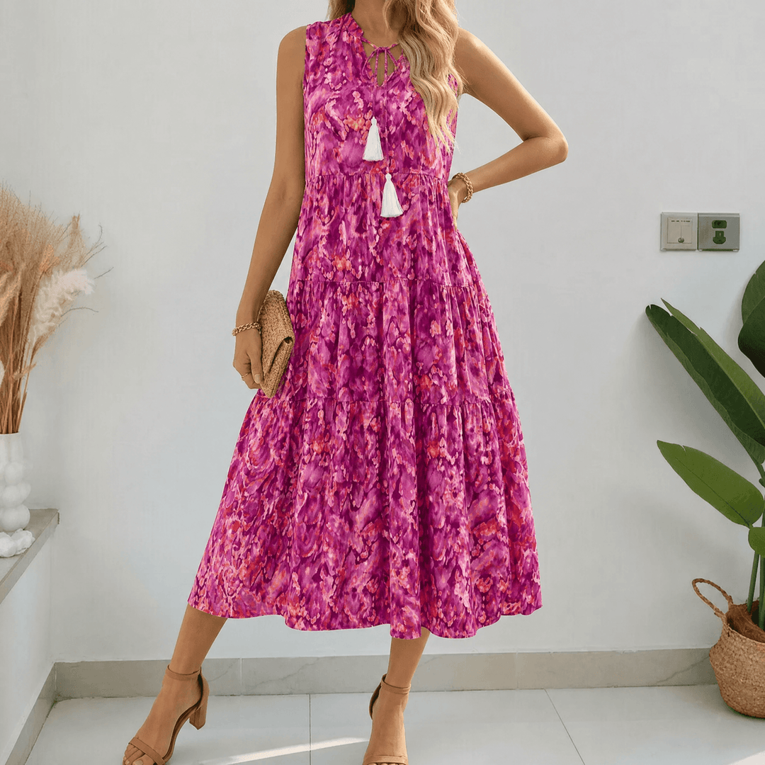 Soleia – Damska Sukienka Midi w Stylu Boho z Falbanami