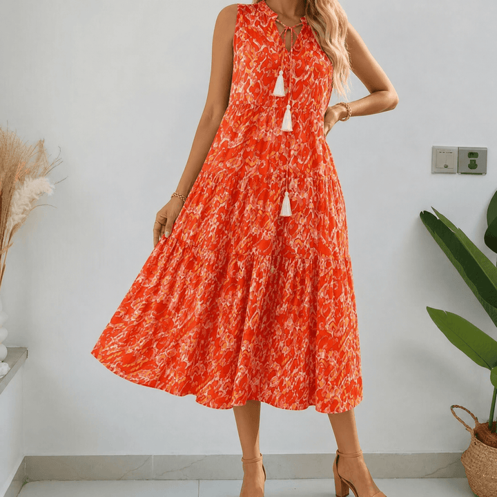Soleia – Damska Sukienka Midi w Stylu Boho z Falbanami