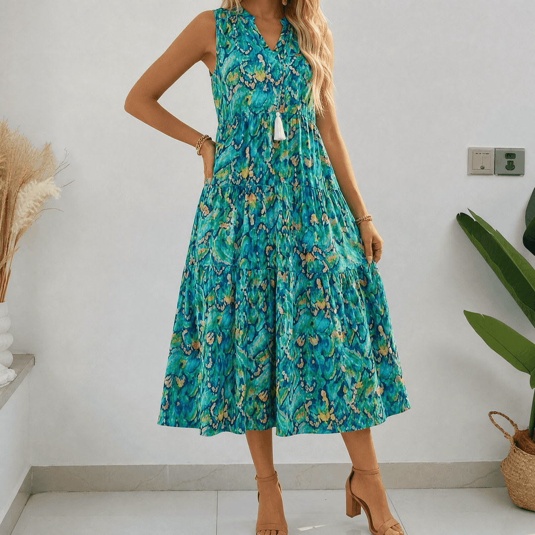 Soleia – Damska Sukienka Midi w Stylu Boho z Falbanami