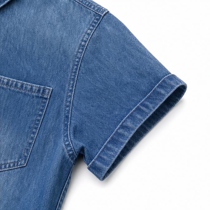 Solenna – Miękki kombinezon z denimu z guzikami z przodu i kieszeniami