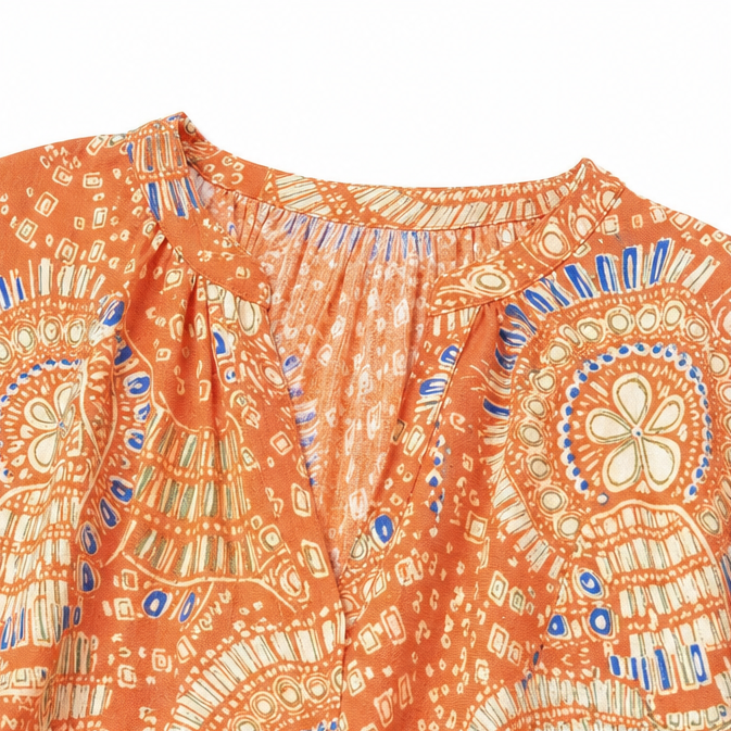 Solvana – Boho Top z Dekoltem w Serek i Rękawami Dolman dla Kobiet, Luźna Letnia Bluzka w Kwiaty