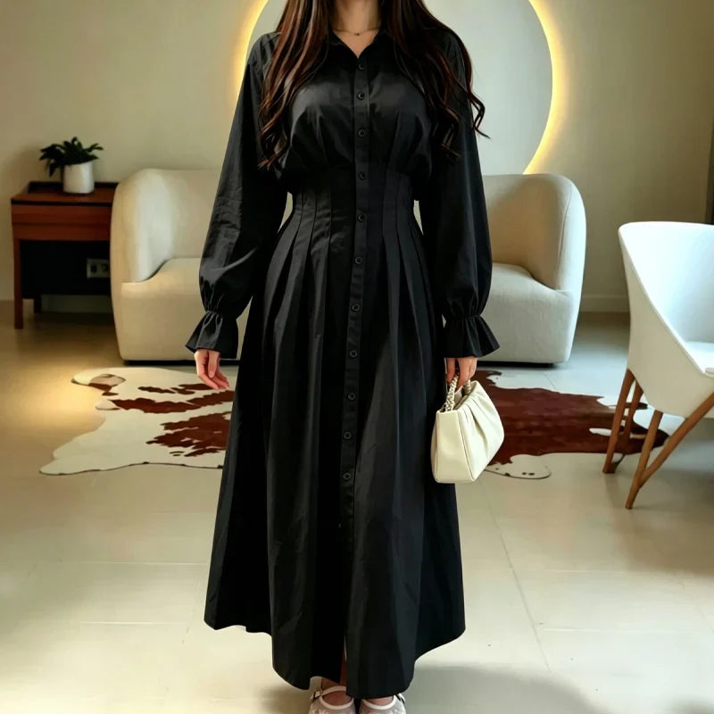 Wearbella – Sukienka koszulowa z plisowanym pasem i długim rękawem