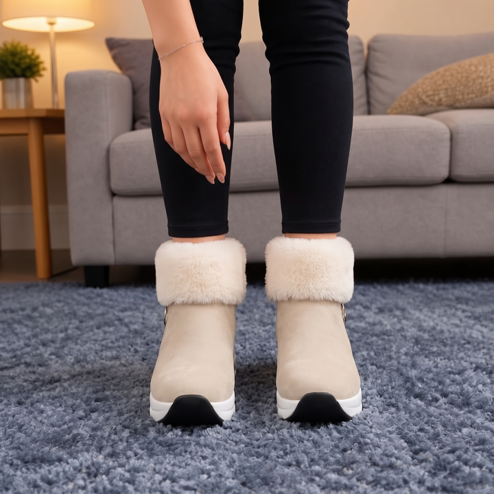 Veluna – Pluszowe botki z futrzanym mankietem