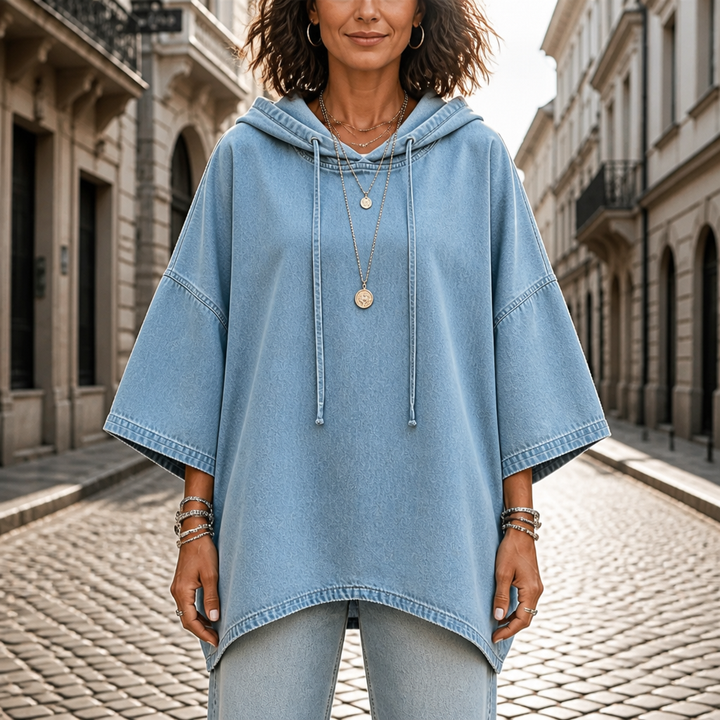 Wearlow – Oversized Ponczo z Prania w Stylu Dżinsowym