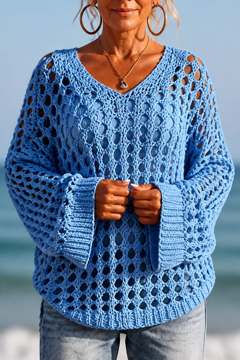 Sunlace – Sweter Oversize z Otwartych Splotów na Ramię