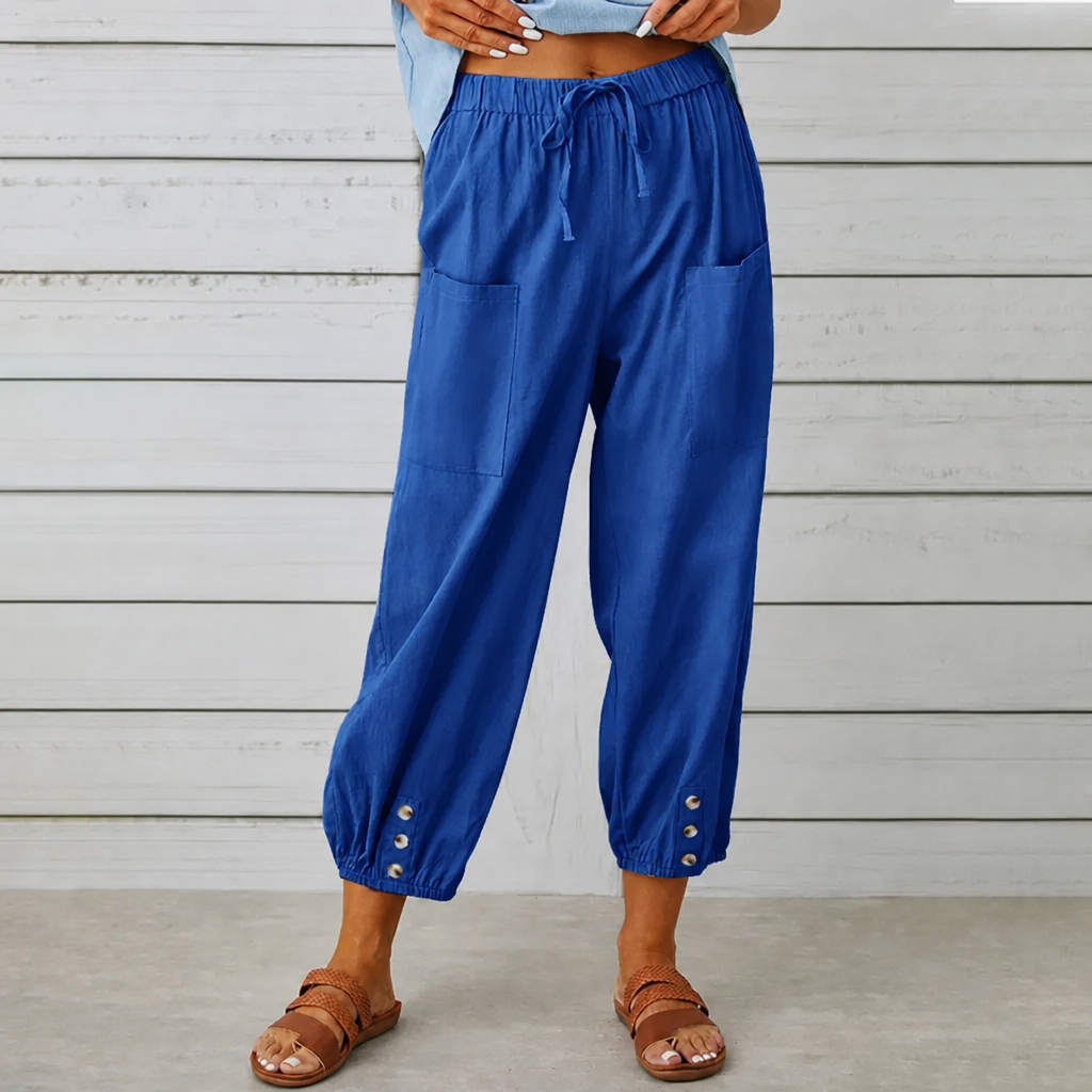 Wearbella – Spodnie lniane z szerokimi nogawkami i ściągaczem