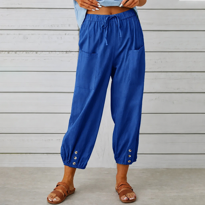 Wearbella – Spodnie lniane z szerokimi nogawkami i ściągaczem
