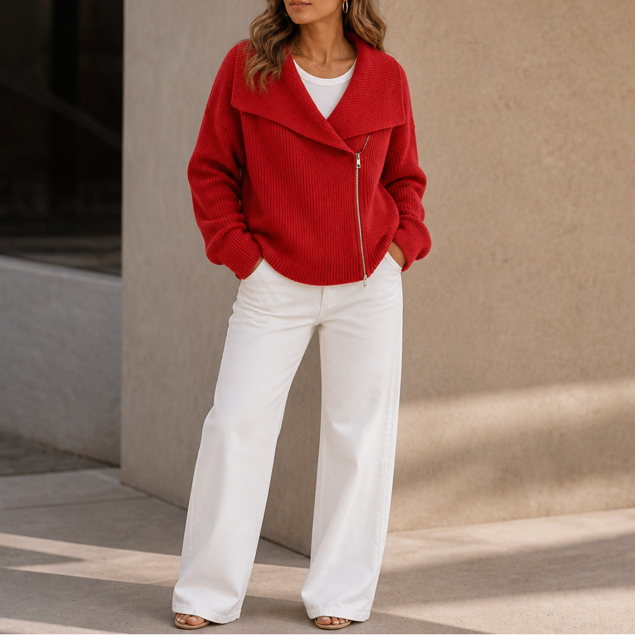 Wearbella – Kurtka z dzianiny z ukośnym zamkiem i dużym kołnierzem