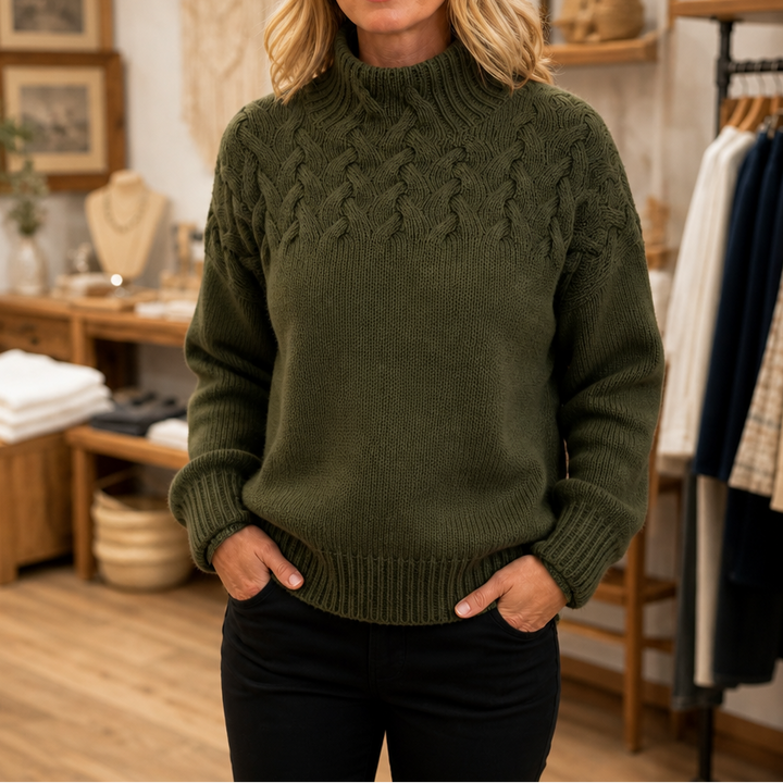 Cozette – Sweter z golfem pleciony w warkocze