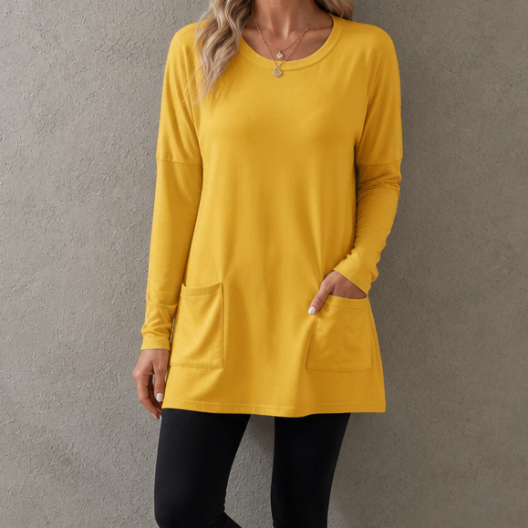 Wearbella – Luźna Tunika z Długim Rękawem i Okrągłym Dekoltem