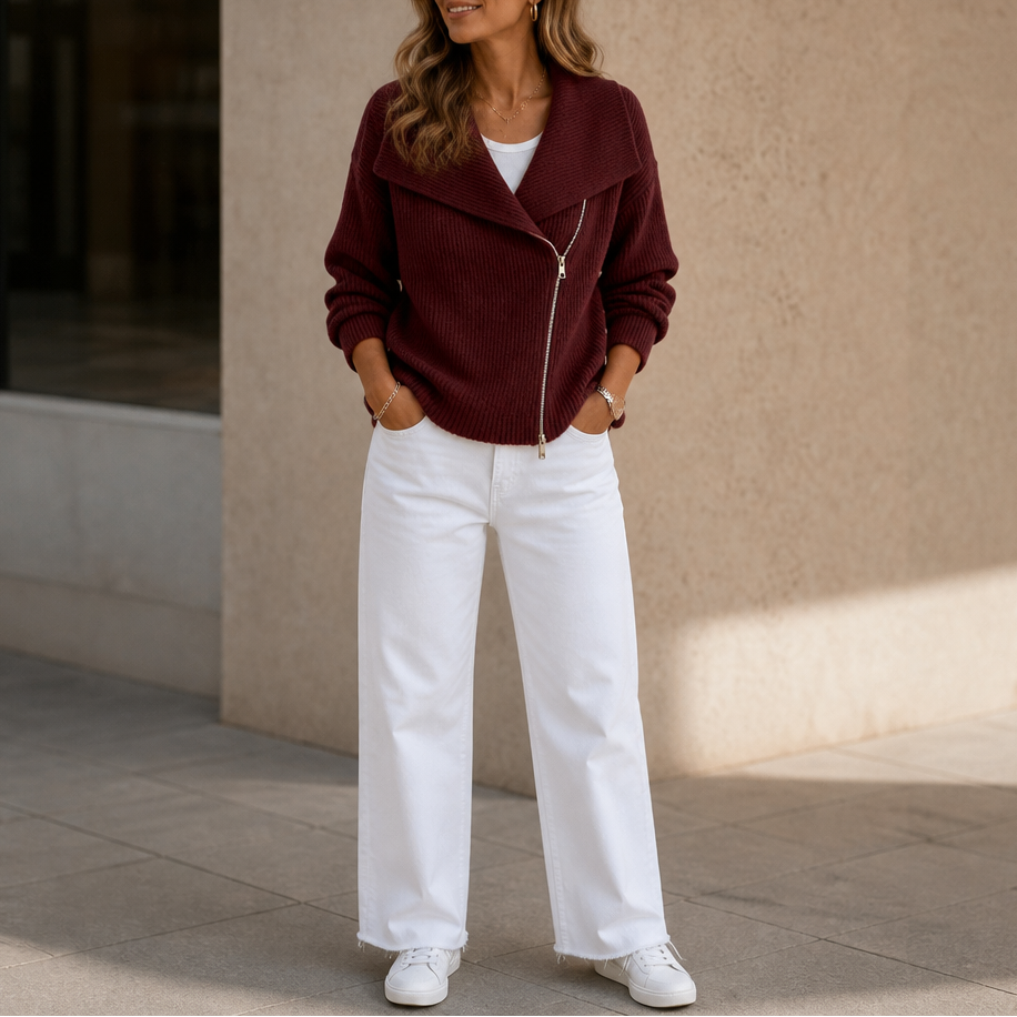 Wearbella – Kurtka z dzianiny z ukośnym zamkiem i dużym kołnierzem