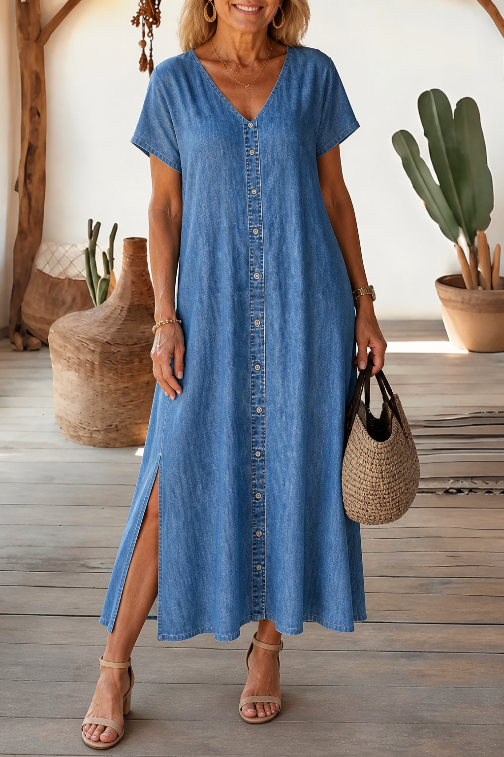 Wearbella – Oversize Sukienka Koszulowa w Stylu Denim