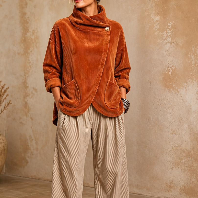 Draperie – Asymetryczny top z guzikiem i sztruksu