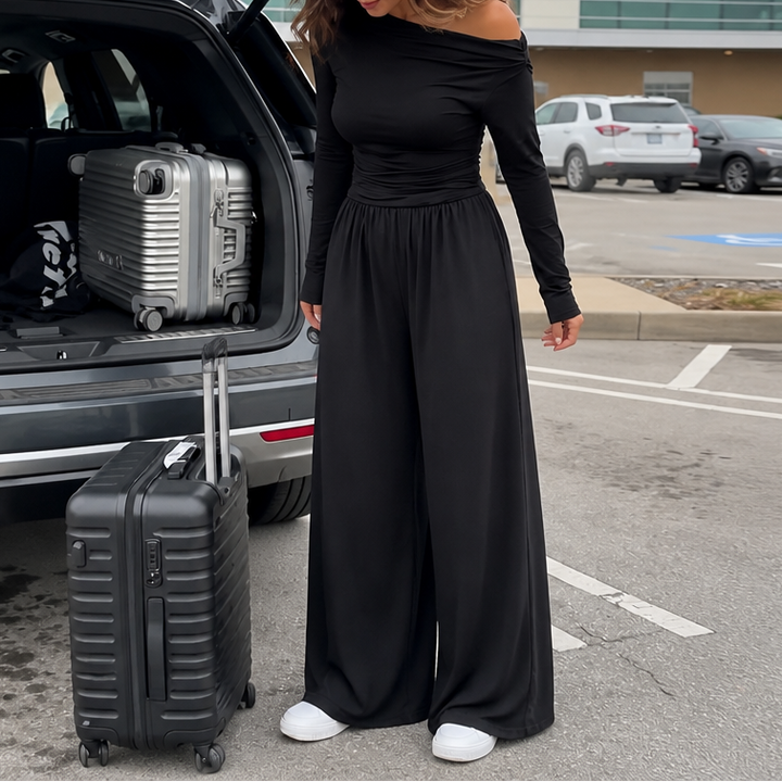 Wearbella – Kombinezon z odkrytymi ramionami i szerokimi nogawkami