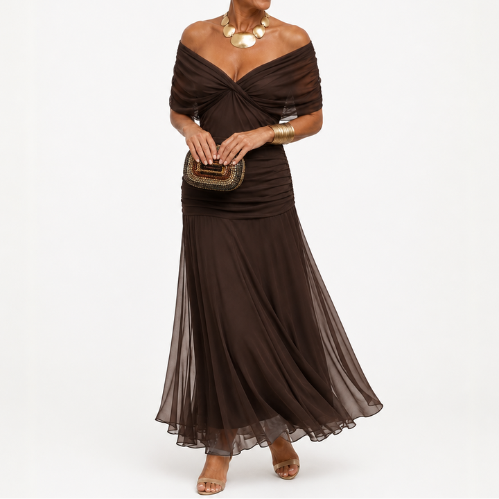 Veloura – Sukienka maxi w stylu syrenki z odkrytymi ramionami
