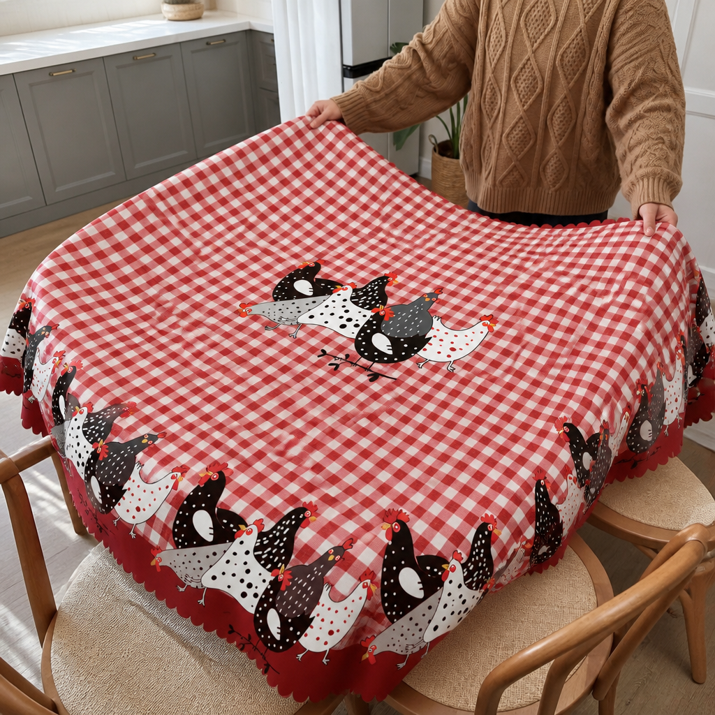Hearthmark – Obrus w kratę z falbaniastym koronkowym brzegiem