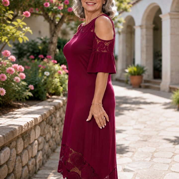 Wearbella – Sukienka midi z koronkowym dołem, odkrywająca ramiona