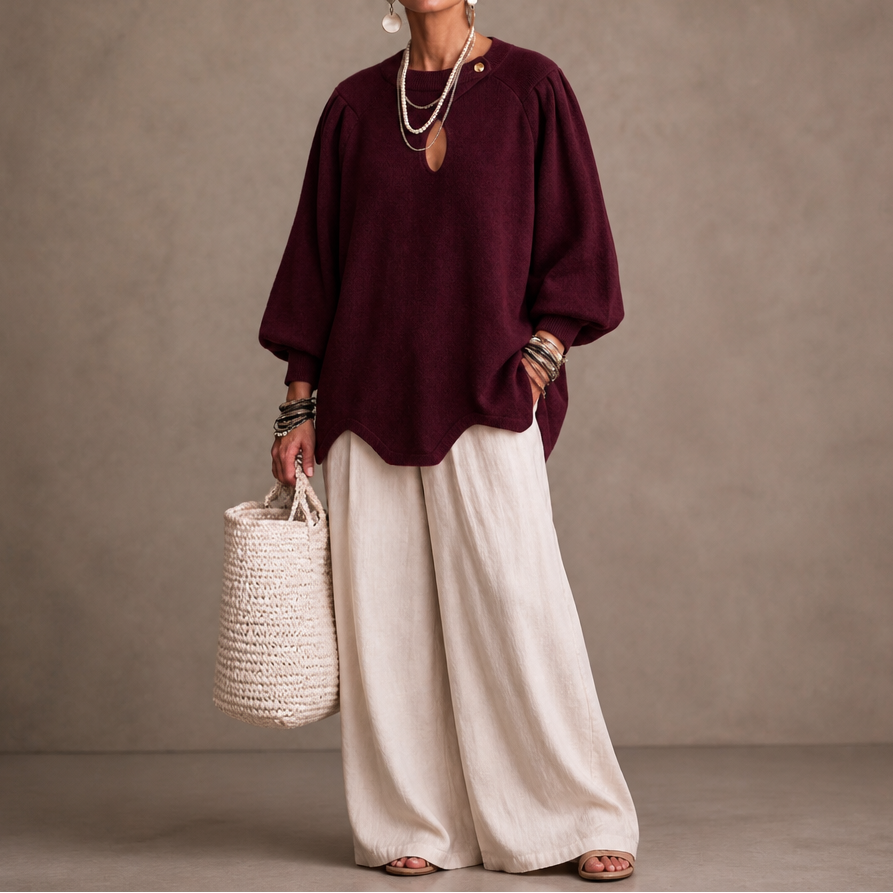 Wearbella – Sweter z wycięciem w kształcie łzy i rękawami lampionowymi