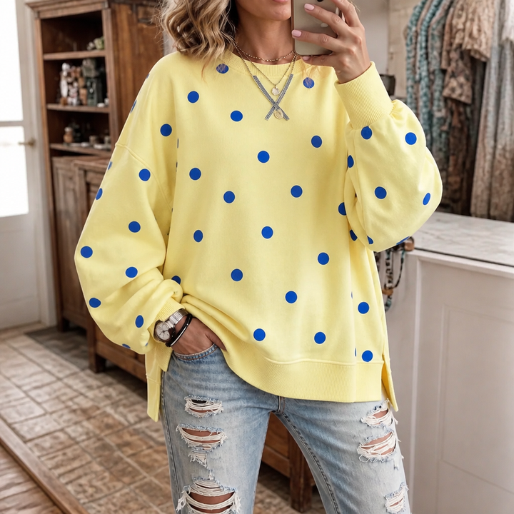 Sunbelle – Sweter z kropkami i wiązaniem na szyi