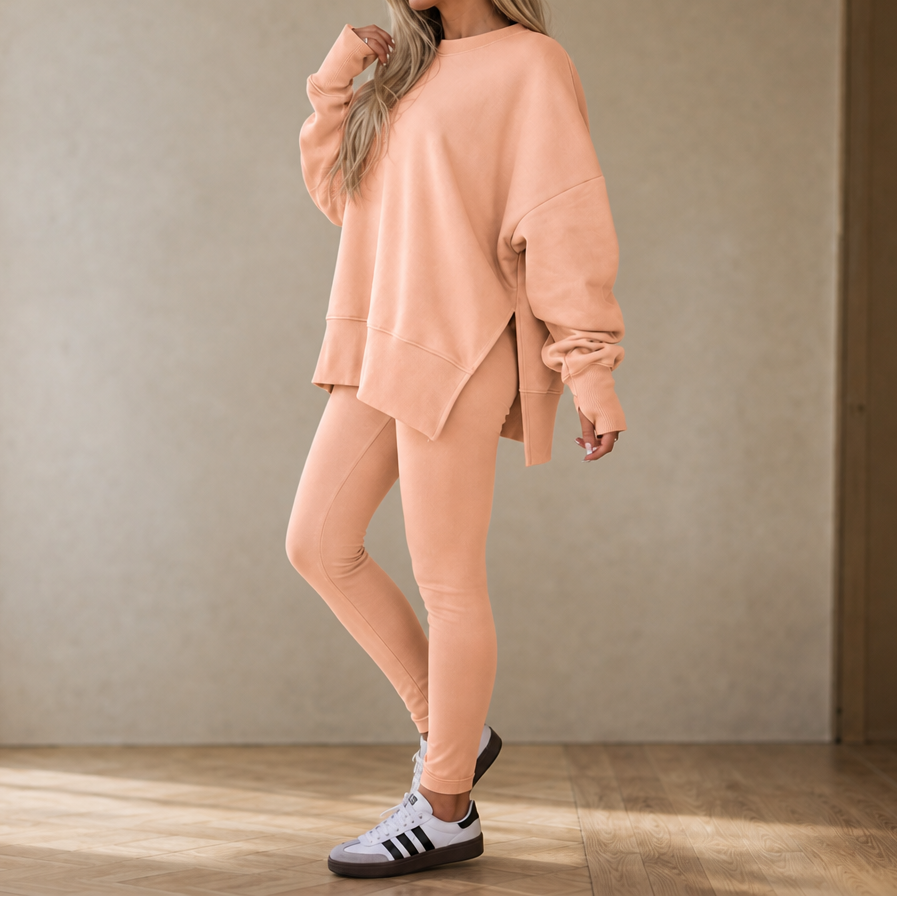 Ease &amp; Grace – Zestaw bluzy z rozcięciem bocznym i legginsów