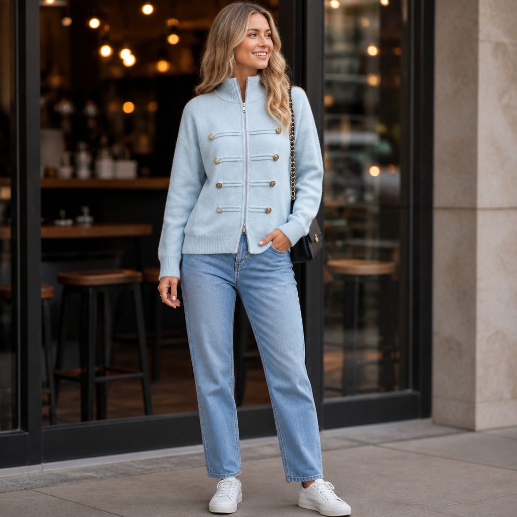 Wearbella – Kurtka z podwójnym zamkiem i prążkowanym splotem