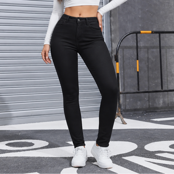 Plushden – Dżinsy Skinny z Fleecką w Środku