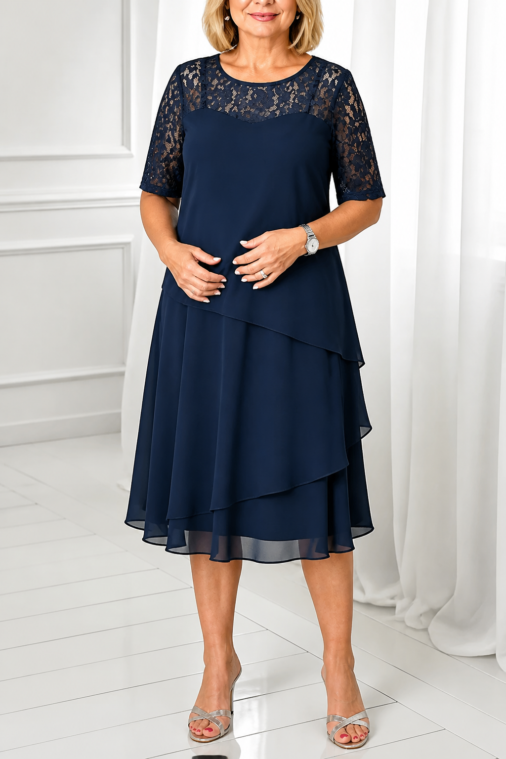 Wearbella – Sukienka midi z koronkowym dekoltem i wysokim stanem