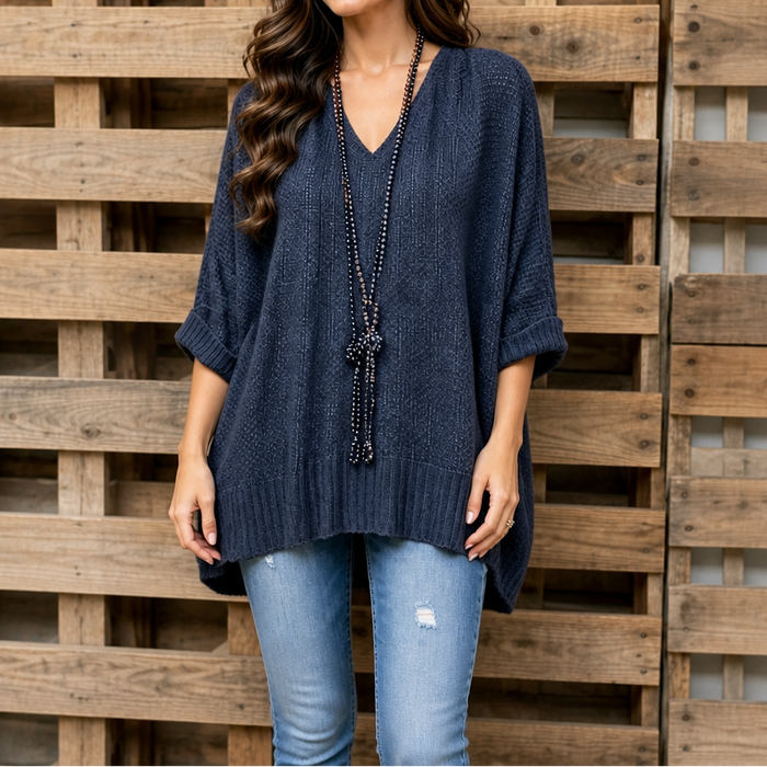 Airloom – Przesadnie Duży Sweter V-Neck z Otwartych Splotów