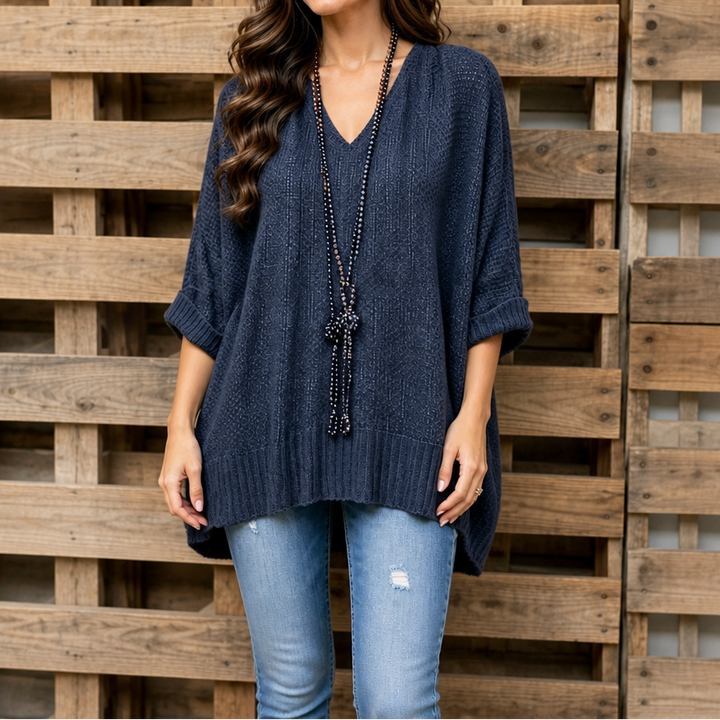 Airloom – Przesadnie Duży Sweter V-Neck z Otwartych Splotów