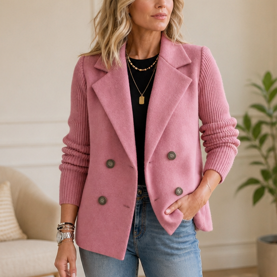 Wearbella – Żakiet podwójnie zapinany z dzianinowymi rękawami