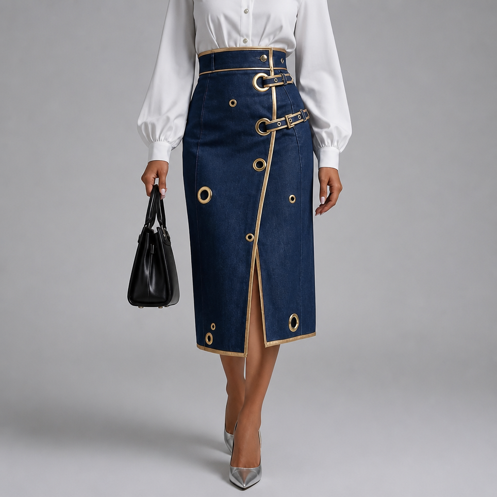 Wearbella – Asymetryczna Spódnica Midi w Stylu Dżinsowym