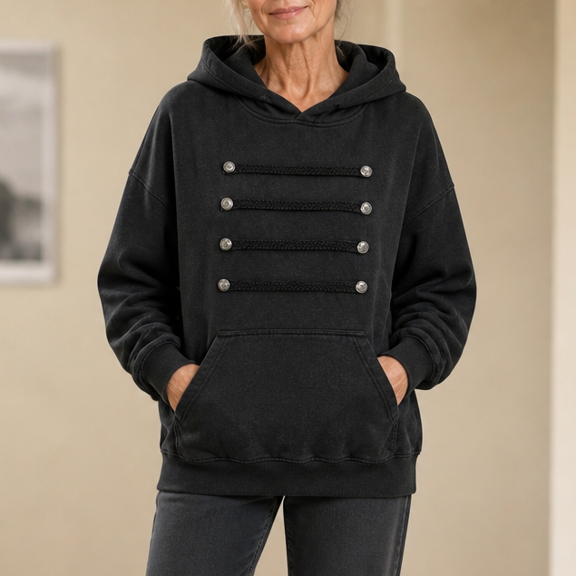 Fieldcrest – Szary Przyciski Hoodie w Stylu Wojskowym