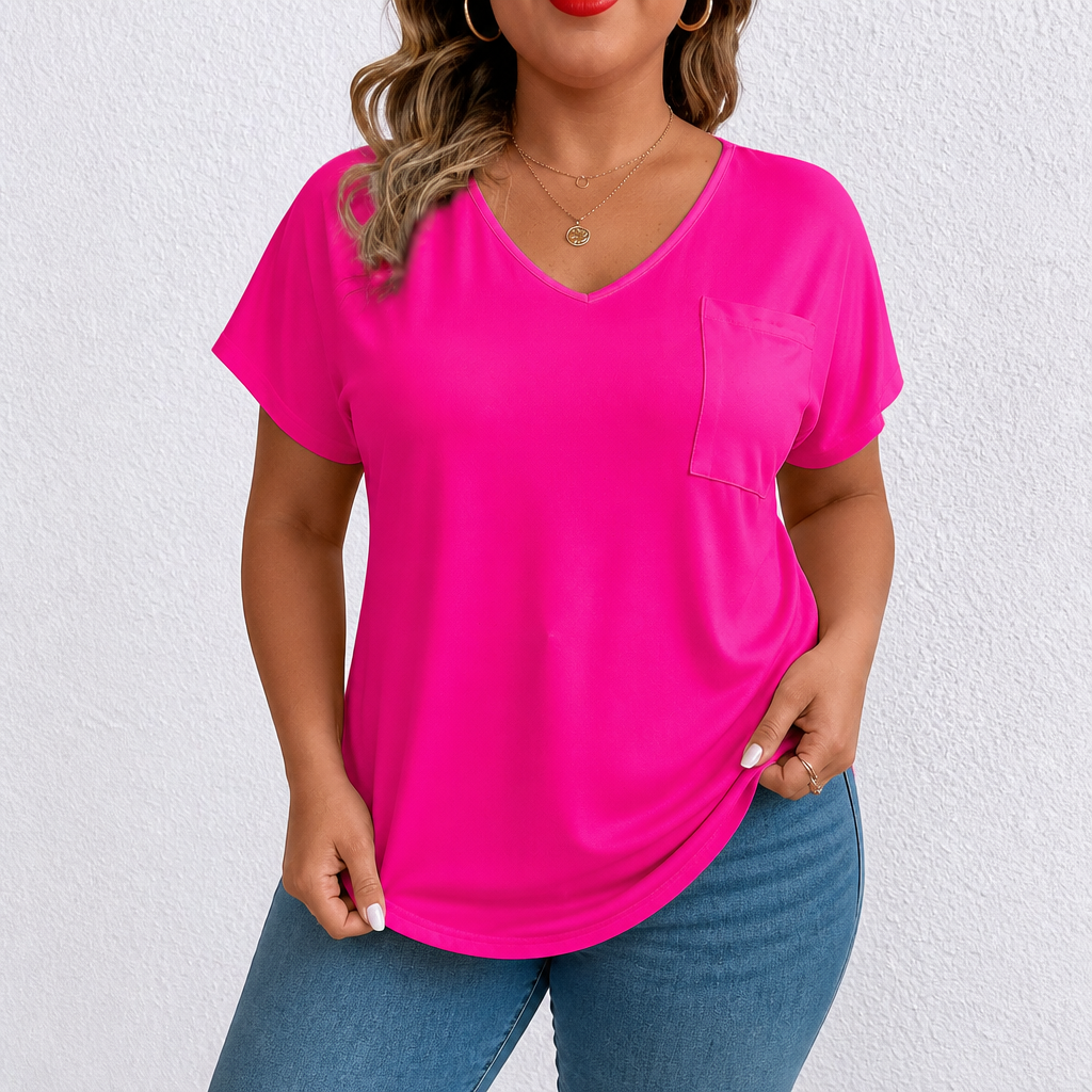 Draperie – T-shirt z dekoltem w serek i rękawami dolman, o asymetrycznym dole