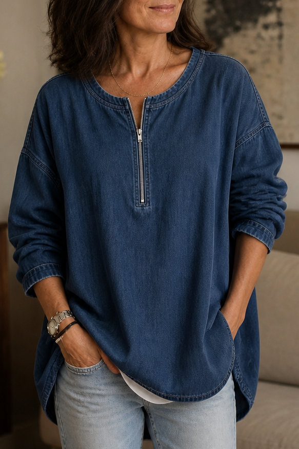 Zipdenim – Bluzka z półzamkiem w stylu dżinsowym