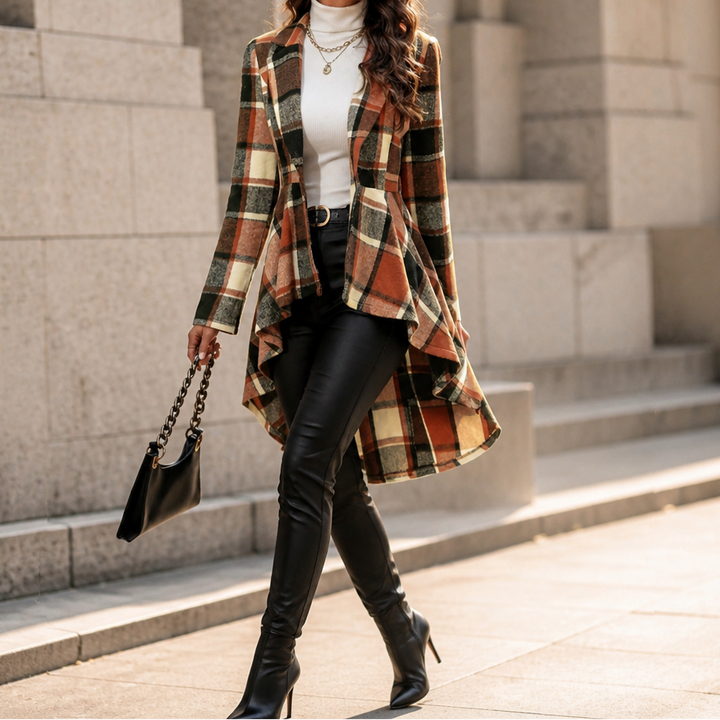 Cinchella – Kamizelka w kratę z peplum w stylu high-low