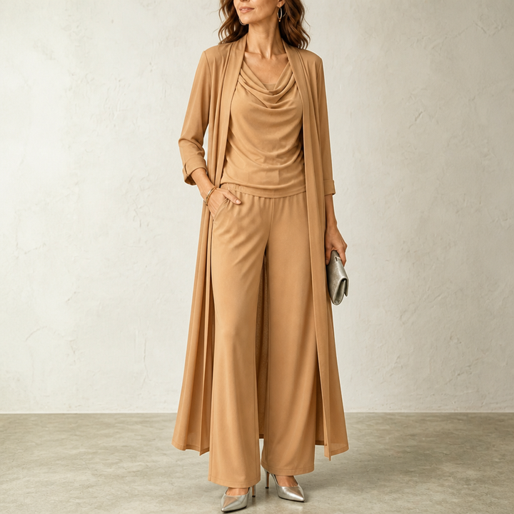 Wearbella – Zestaw kardiganu z kołnierzem i spodniami o szerokich nogawkach
