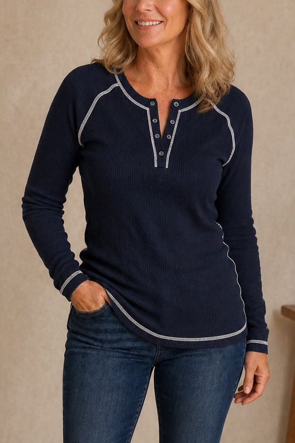 Wearbella – Top Henley z Waffle Knit i Kontrastowymi Szwami