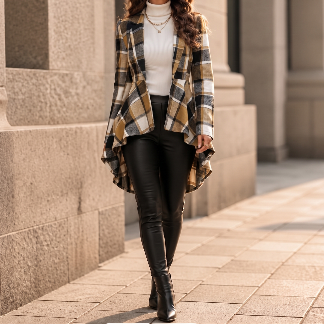 Cinchella – Kamizelka w kratę z peplum w stylu high-low