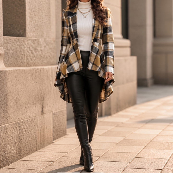 Cinchella – Kamizelka w kratę z peplum w stylu high-low