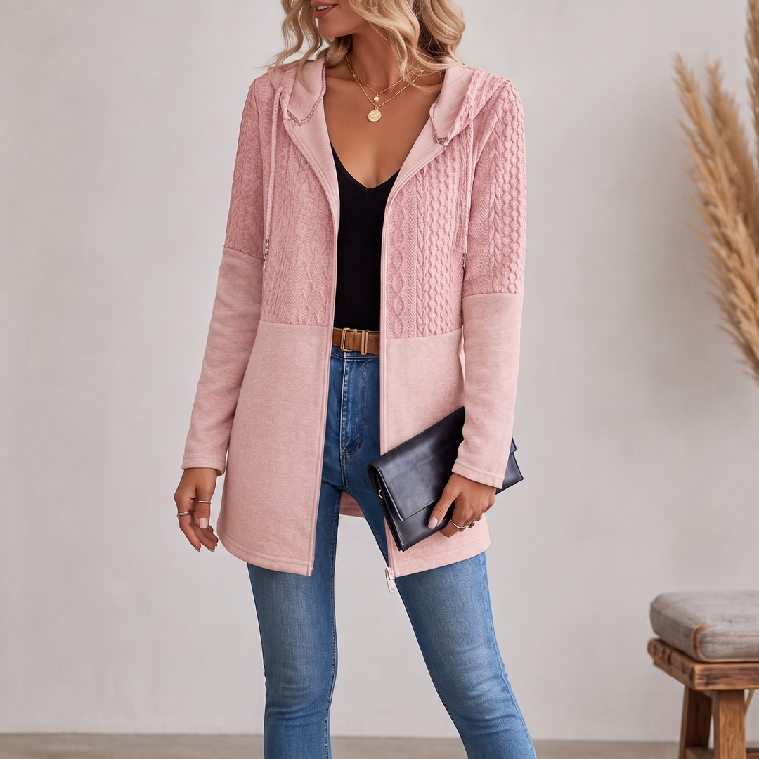 Wearbella – Długi kardigan z dzianiny w splot kabelkowy z zamkiem