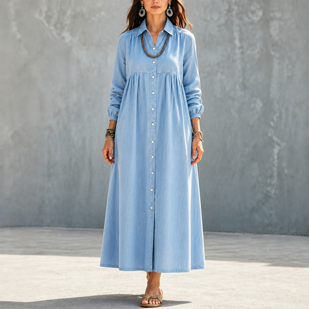 Linalle – Sukienka maxi z przodu na guziki w stylu lnianym