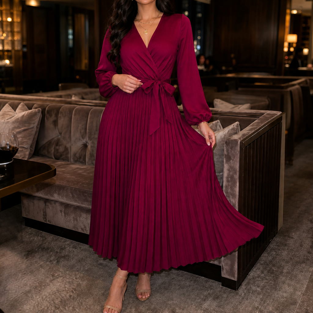 Wearbella – Sukienka maxi z plisowanym przodem i wysokim stanem