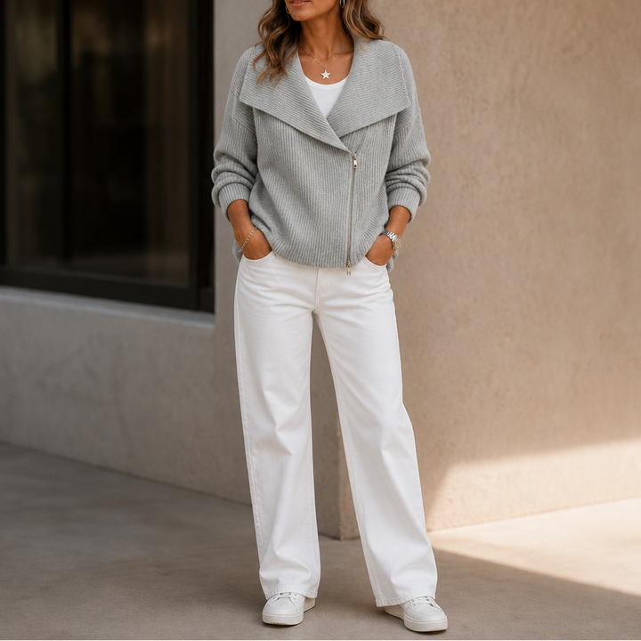 Wearbella – Kurtka z dzianiny z ukośnym zamkiem i dużym kołnierzem