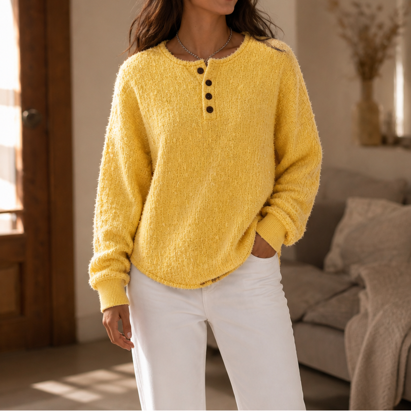 Autumbre – Gruby Sweter Henley z Guzikami
