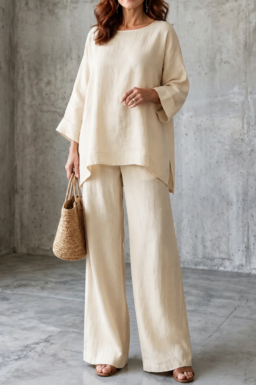 Wearlette – Zestaw Dwuczęściowy z Szerokimi Nogawkami w Stylu Lnianym